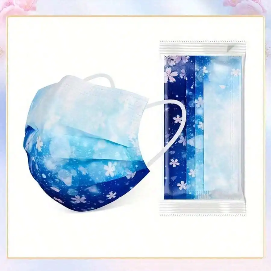Disposable Mask Blue - 10pcs Floral Sakura Print 3-Ply Disposable