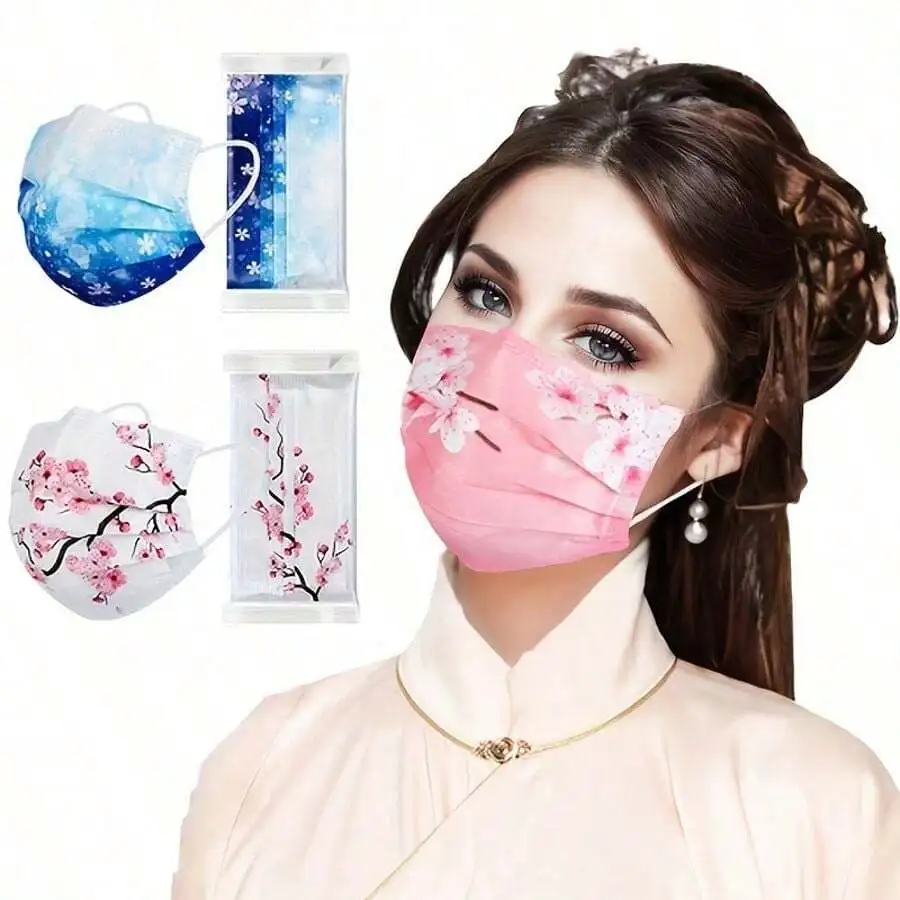10pcs Floral Sakura Print 3-Pl - Disposable Mask Blue recensie en prijs