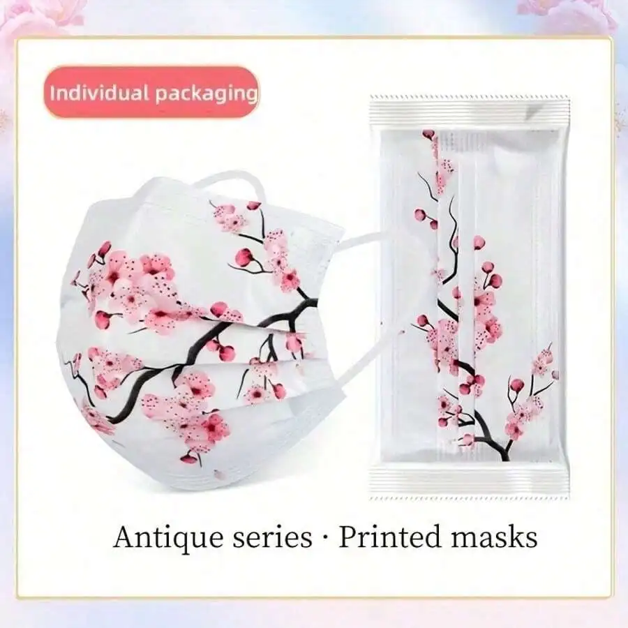 10pcs Floral Sakura Print 3-Pl - Disposable Mask Blue recensie en prijs