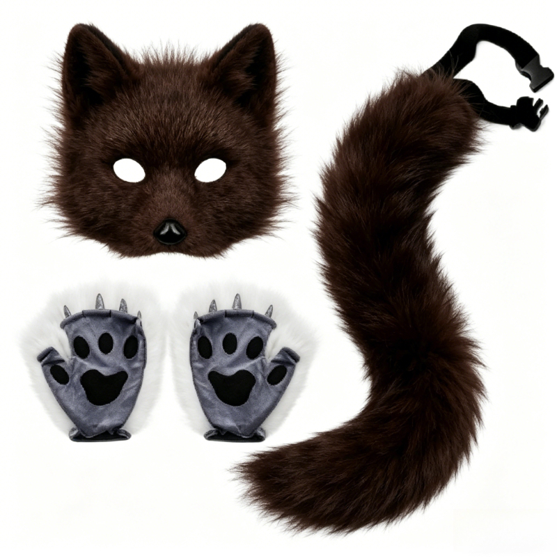 Furry Cat Ears Mask Tail & Paw - Black Face Mask Pack recensie en prijs